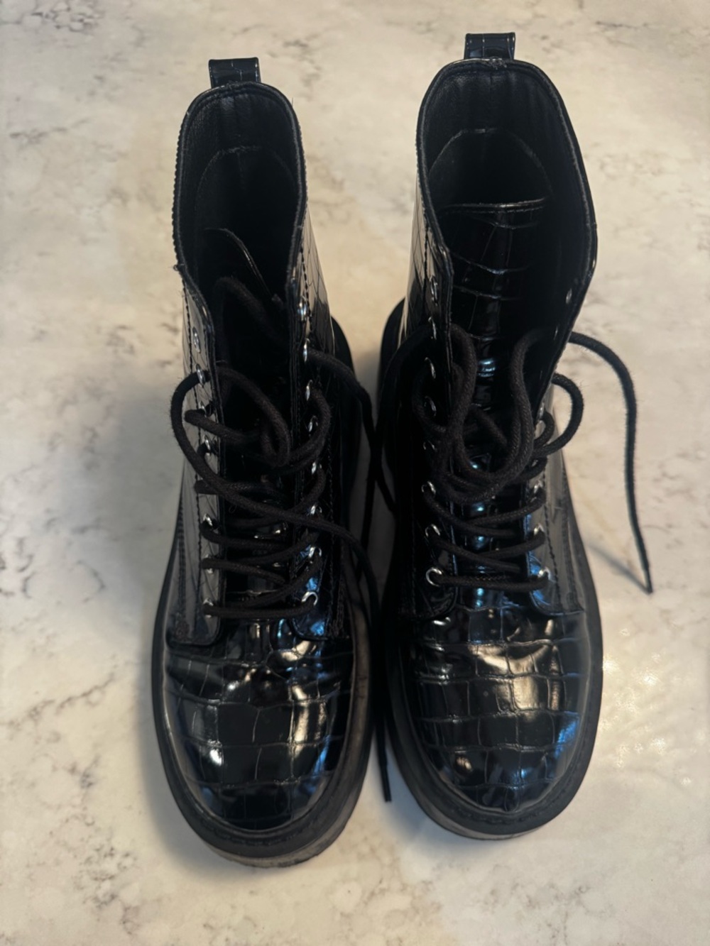 Steve Madden Slasher Black Croc-Textured Moto Boots size 10
